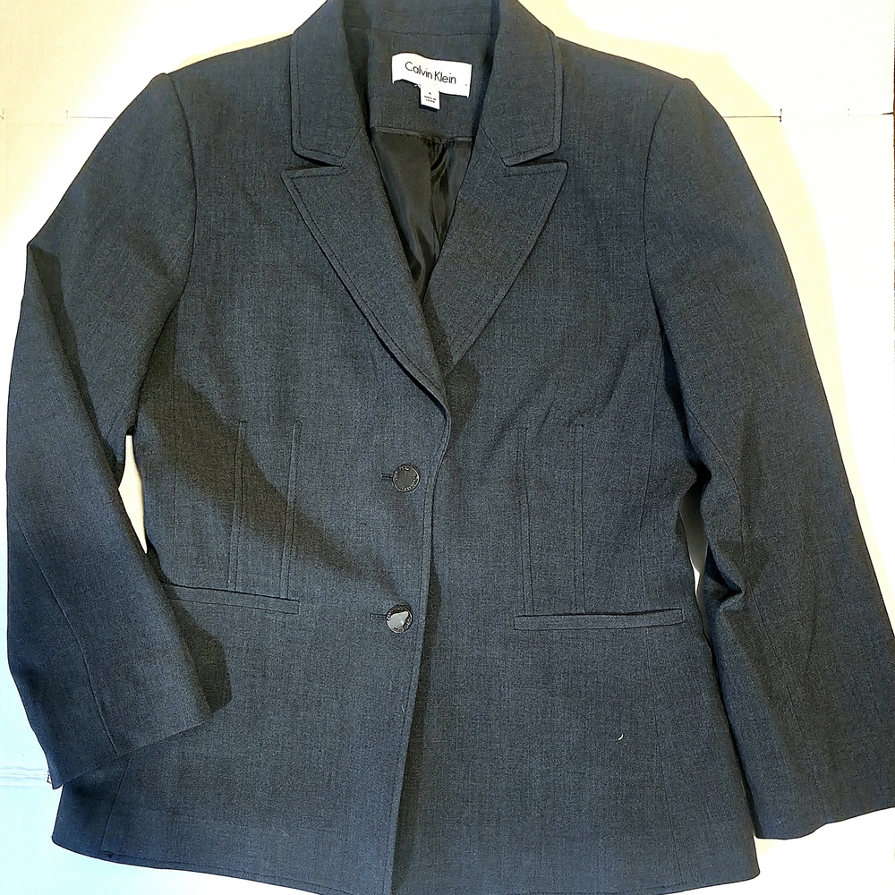 Calvin Klein Women's Dark Gray Two-Button Tailored Size 6 Blazer